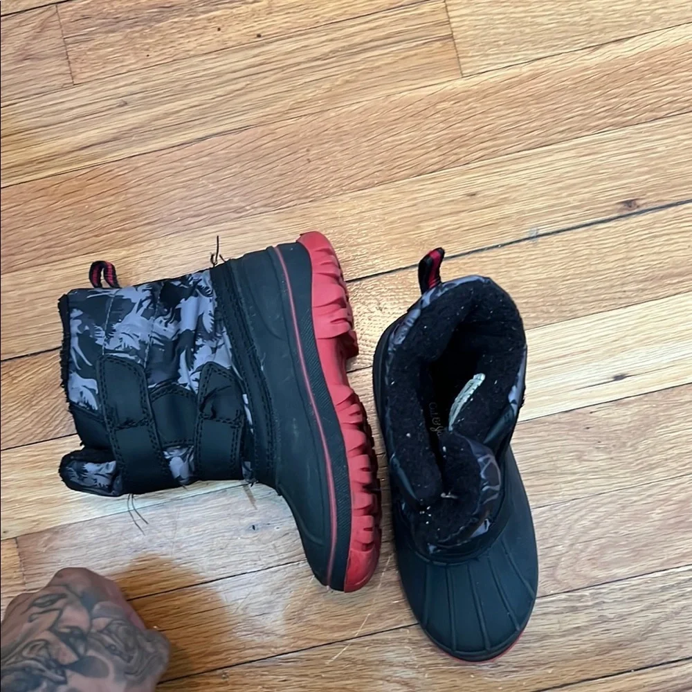 Black and Red Rain and Snow Boots with Rugged Design